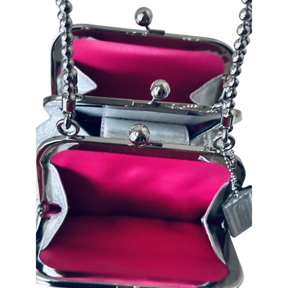 SOLD COACH 2008 Metallic Silver Leather Double Frame Kisslock Ball Chain - Picture 10 of 16